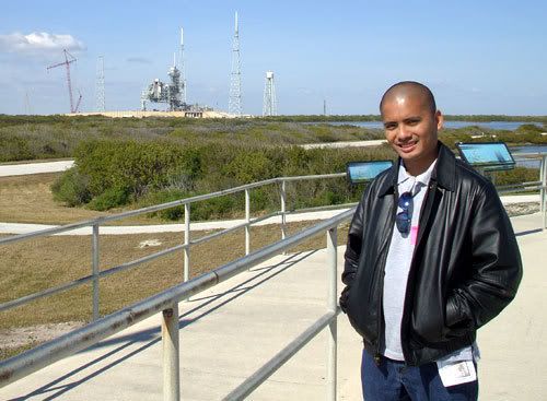 Posing in front of Launch Complex 39B at the Kennedy Space Center in Florida...on February 9, 2009.