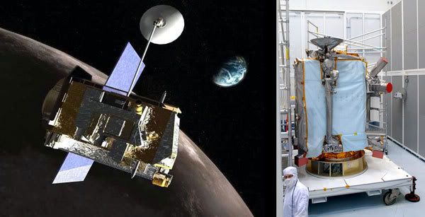 LEFT PIC: Artist's concept of the LUNAR RECONNAISSANCE ORBITER.  RIGHT PIC: The LRO spacecraft undergoing check-up at its Florida processing facility.