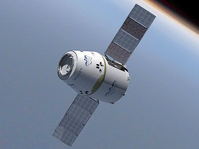 An artist's concept of the Dragon spacecraft in Earth orbit.