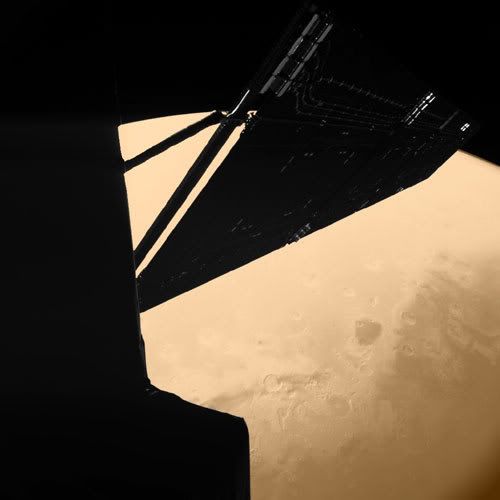 On February 25, 2007, this image was taken by the Philae lander that's currently attached to the European Space Agency's Rosetta spacecraft. Launched on March 2, 2004, Rosetta passed by Mars for a gravitational assist as it heads for comet 67P/Churyumov-Gerasimenko, where it will arrive this coming May. Philae will be dropped onto the comet's nucleus to study it during the 1½ year-long mission.