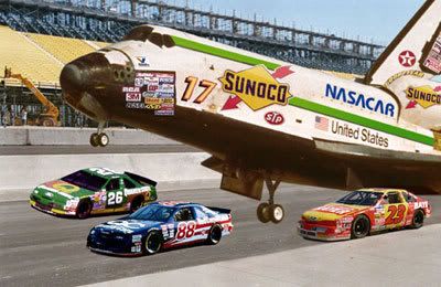 Space shuttle Endeavour takes part in Tennessee's Purolator 500.