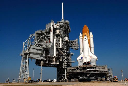 Rolling out of the Vehicle Assembly Building around 1:43 AM PST this morning, space shuttle ATLANTIS was officially secured at the launch pad around 8:51 AM PST today.  Its launch on mission STS-122 is still set for December 6.