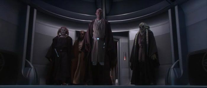 Mace Windu and his Jedi posse await their doom as they confront Chancellor Palpatine in his office.