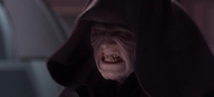 Darth Sidious bares his fangs before he whups a certain Jedi master's ass.