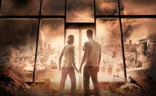 Artwork depicting Amanda Dumbfries (Laurie Holden) and David Drayton (Thomas Jane) staring out at the U.S. military...who has something to do with The Mist...