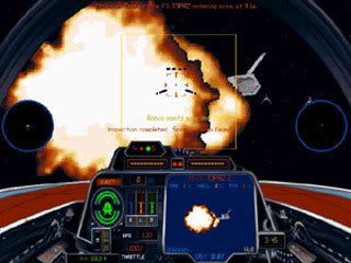 From within an A-Wing cockpit, we see a Nebulon-B Frigate explode.