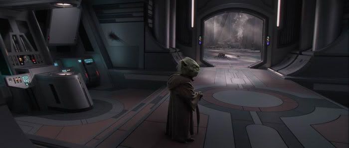 Yoda in the Jedi Temple after the Jedi are slaughtered by Anakin Skywalker and a group of clonetroopers.