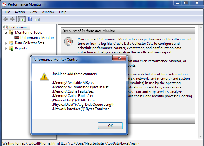 [WIN7] Performance monitor Unable to add these counters.. Tech