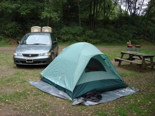 Green van, green tent