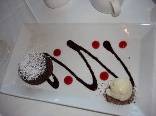 Chocolate lava cake with ice cream