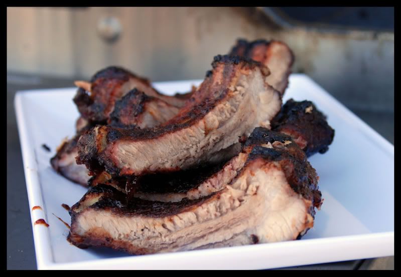 Asian style BBQ Ribs on a white plate