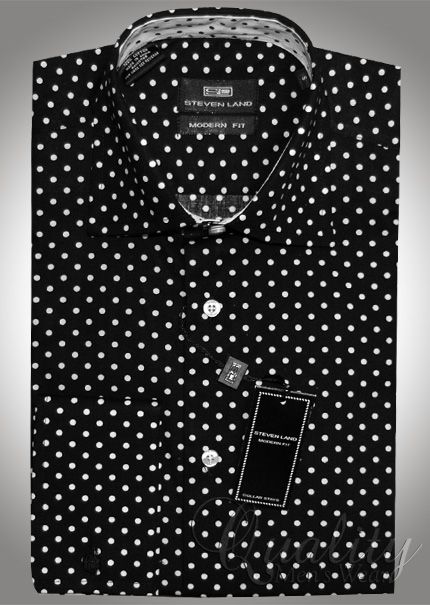 black with white polka dots shirt