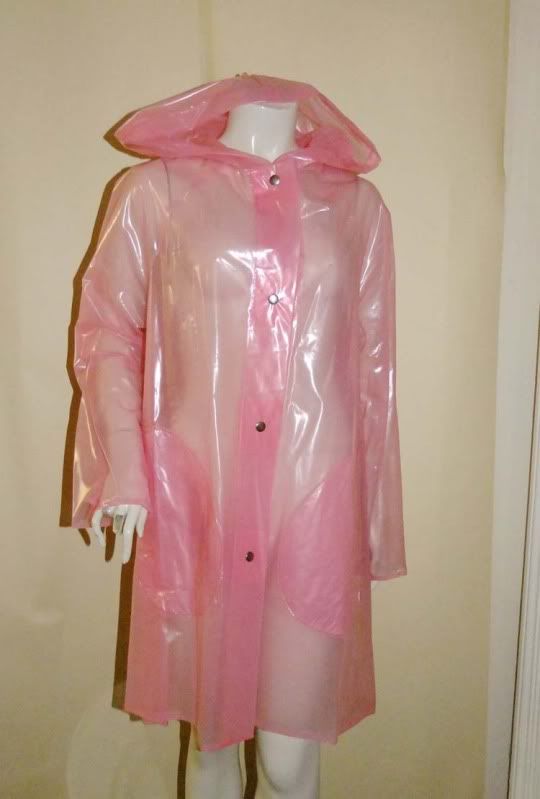 PVC Rain Jacket Coat Jelly Raincoat Plastic Vinyl Pink eBay
