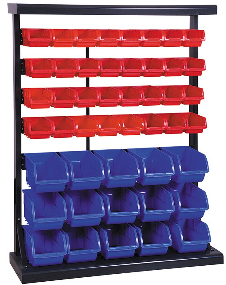 STORAGE BIN RACK WITH 5 LARGE BINS & 16 SMALL BINS FOR GARAGE PARTS