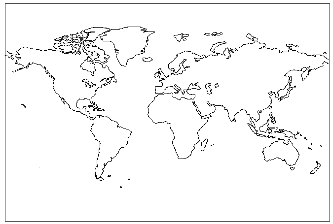 Simple black and white maps of the Earth