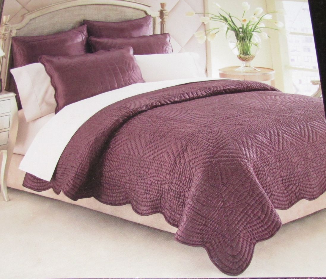 Nicole Miller Venezia Quilt Coverlet Set Queen Eggplant eBay