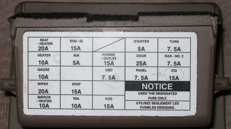 fuse 's in a 2001 toyota solara #5