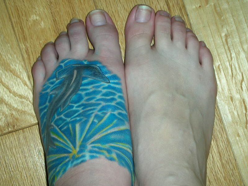 Hammerhead shark foot tattoo