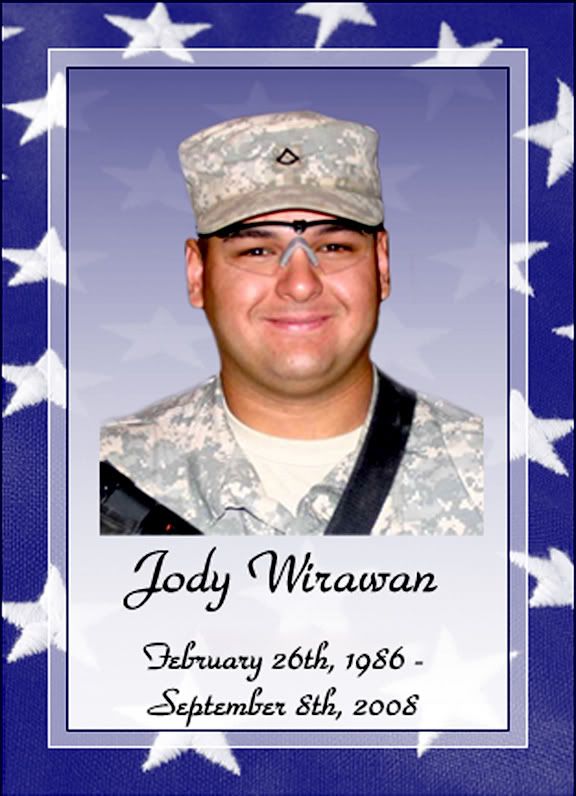 Front picture of memorial card for Jody Michael Wirawan.