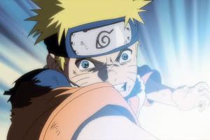 Naruto attacking using the rasengan.