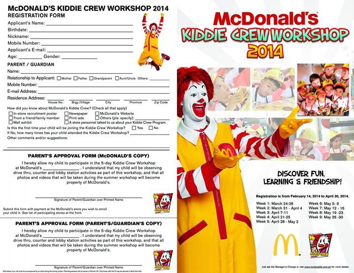 McDo Kiddie Crew Registration Form