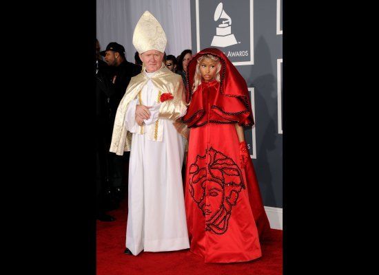 Nicki Minaj red Versace cape