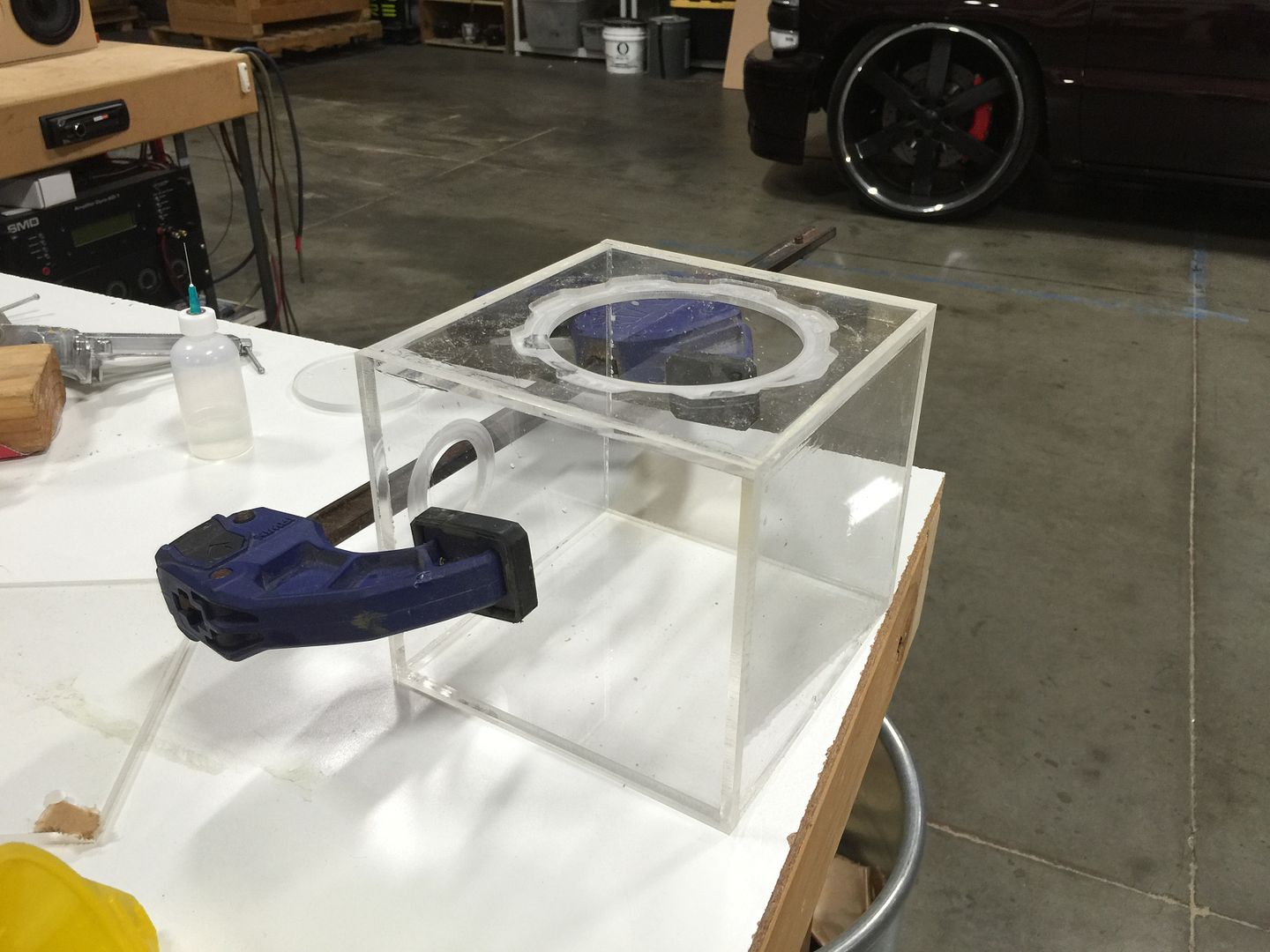 CNC Practice Small Clear Acrylic Speaker Box from the scrap bin