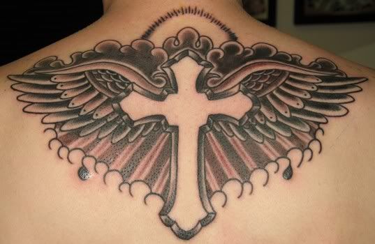Cross and Wings Tattoo Back Design