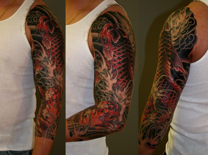 black koi fish tattoo sacred heart with wings tattoo