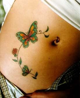 Girl Tattoo of Stomach Butterfly 1