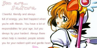 Kinomoto Sakura from Card Captor Sakura is the Anime Youngster I'm most like... apparently.
