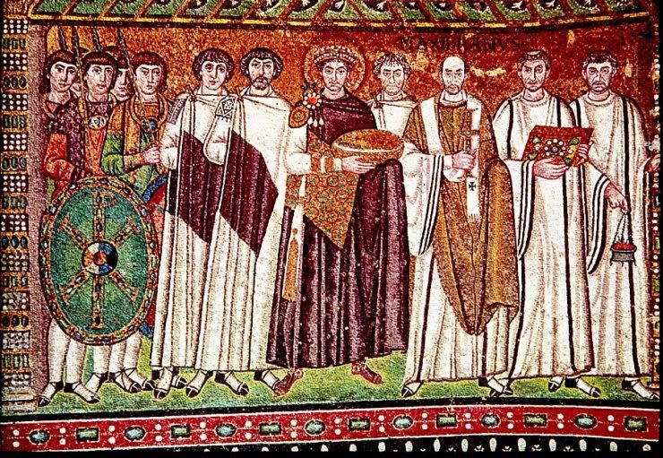 Mosaic of the Byzantine emperor Justinian with attendants