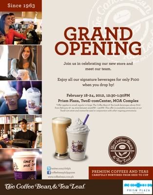 Coffee Bean opens at Two E-Com Center, Mall of Asia Complex