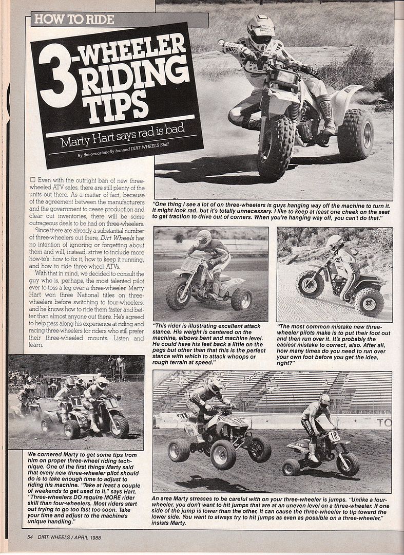 Trike riding tips from Marty Hart Dirt Wheels April 1988