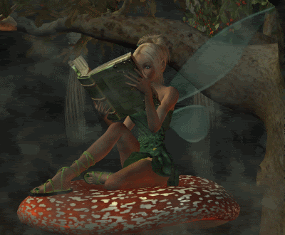 Tinkerbell reading a 1912 Irish prayer book - drifting fog animation Pictures, Images and Photos