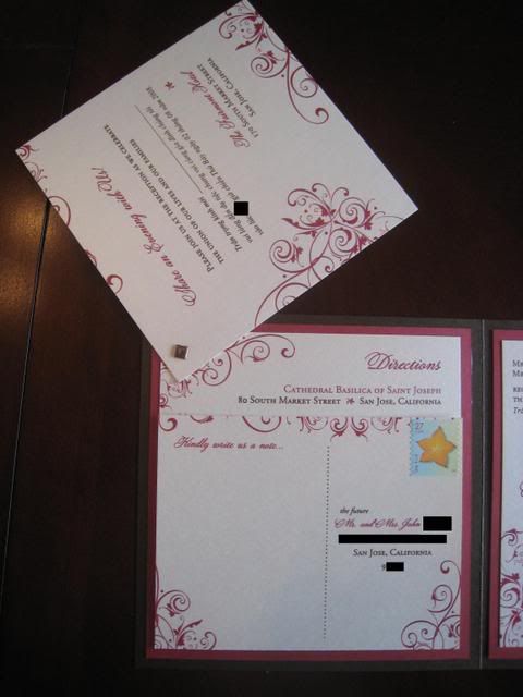 Reception card swiveled direction card peeking the back of our RSVP 