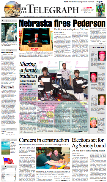 North Platte Teleraph front page 10.16.07