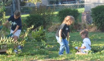 Girls do yard work