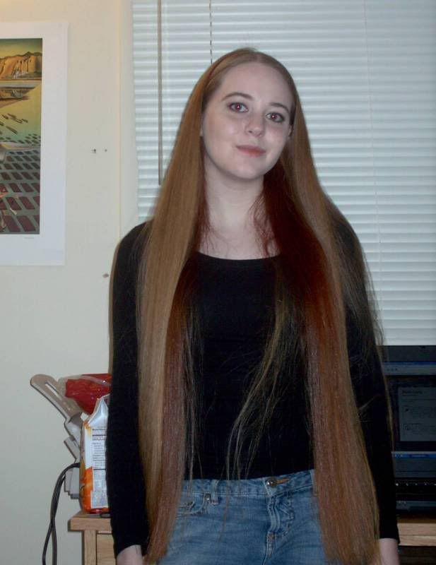 My hair isn't red underneath anymore, but here it is straight: