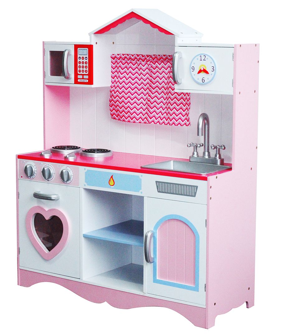 Large Girls Kids Pink Wooden Play Kitchen Childrens Role Play