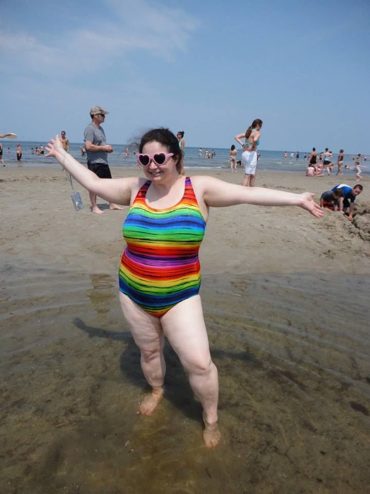 Fat woman at beach