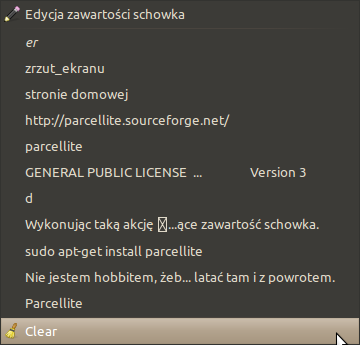 Parcellite - menu