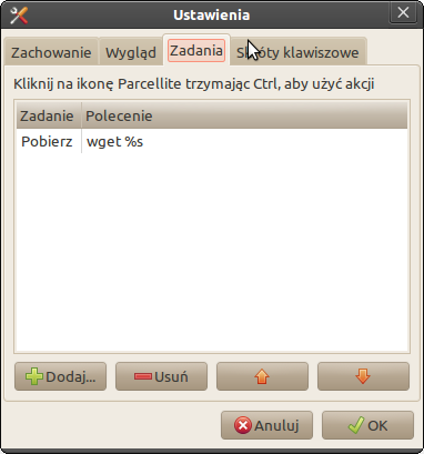Parcellite - dodatkowe opcje