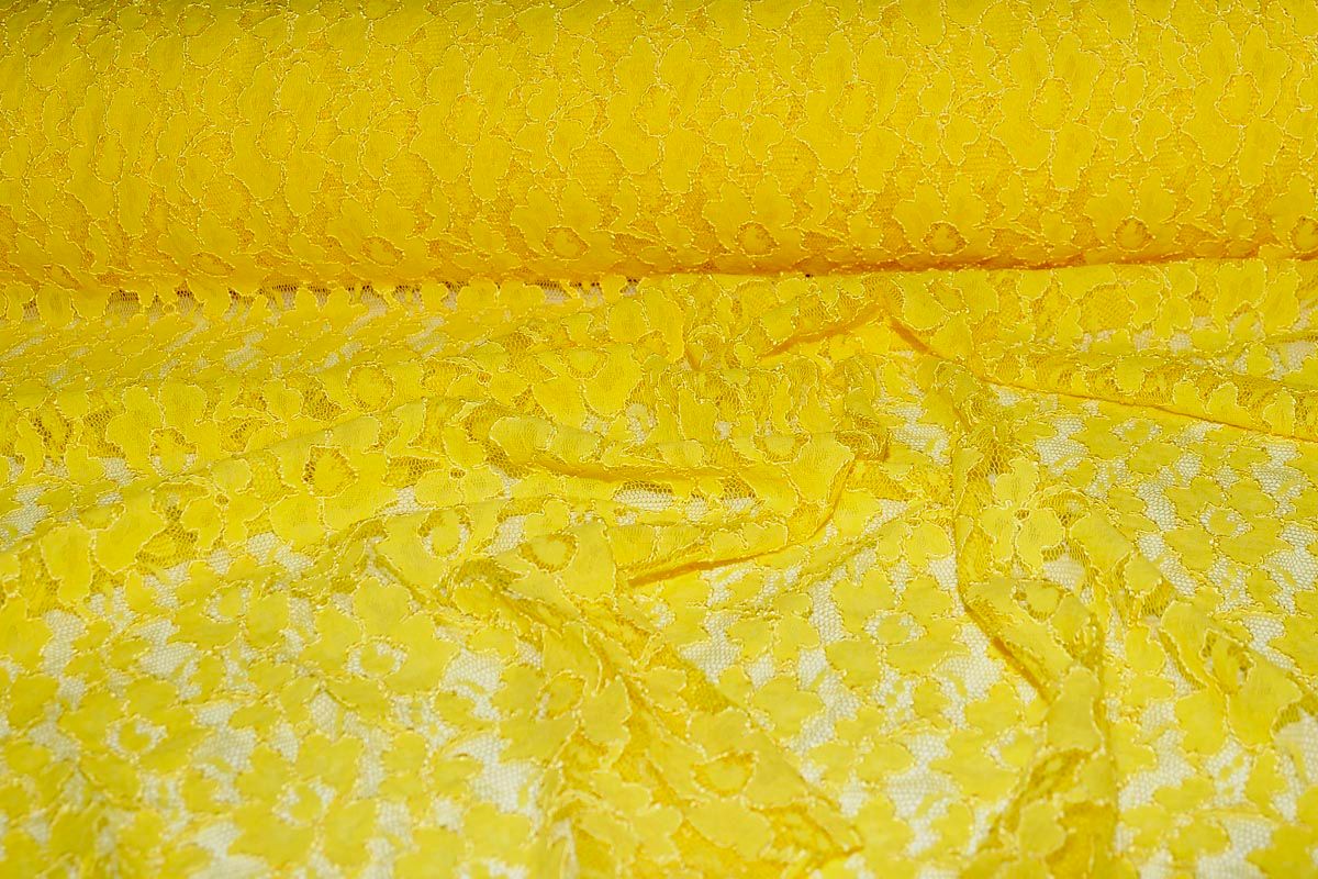 STRETCH LACE FABRIC BRIGHT YELLOW 54" WIDE BY THE YARD PAGEANT FORMAL
