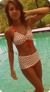 High cut leg Diva kini convertible bathing suit Retro polka dot style