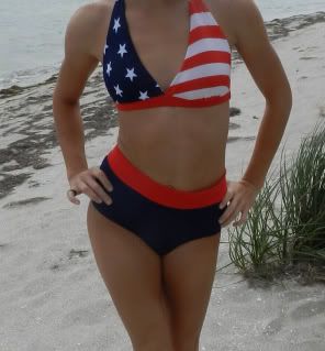 Red White and Blue Stars and Stripes Patriot high waisted bikini