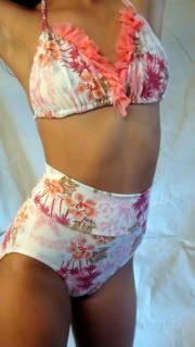 Tropical Print Vintage Ruffle Bikini with sheer overskirt size 10/12