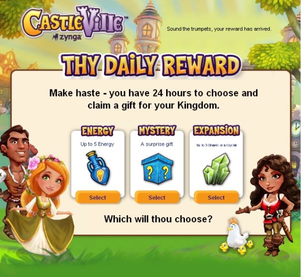 thy daily reward email reward zynga castleville helper CVRewards