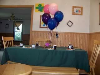 table decorated with balloons for our guests