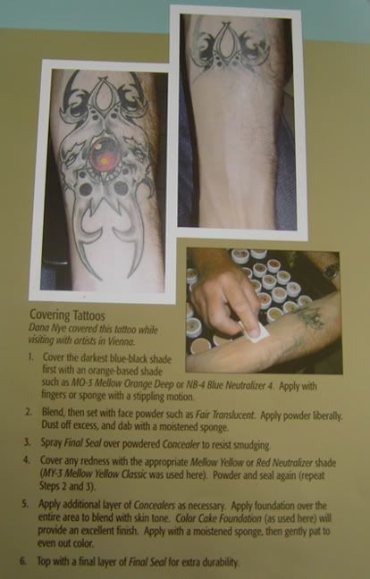 there is a sidebar on page 9 that shows exactly how to cover up tattoos